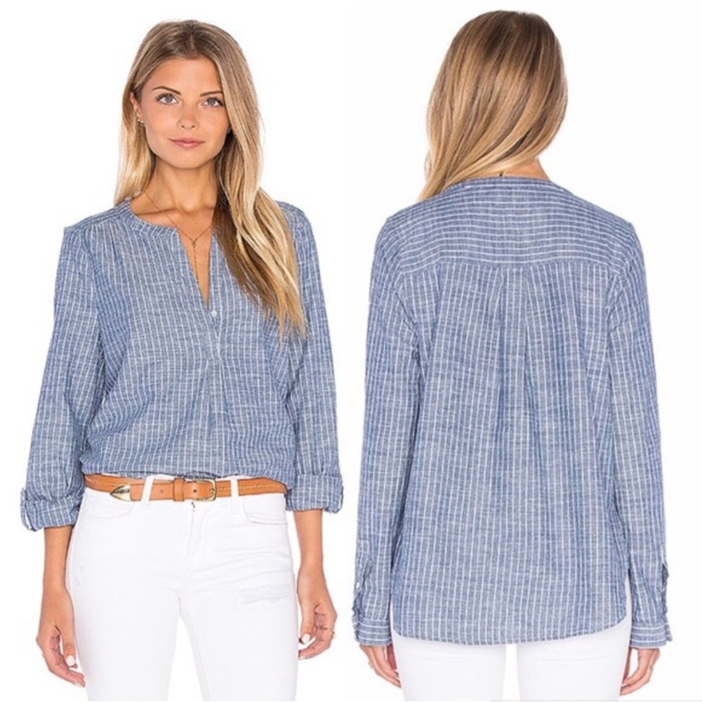 Joie Kalan Striped Chambray Boho Blouse Size Small 100% Cotton Nautical Theme
